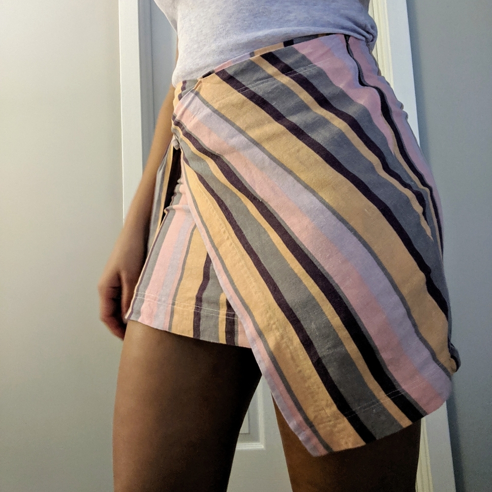 Striped Asymmetrical Wrap Skirt